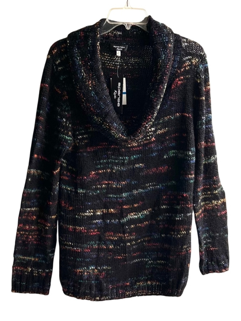 NWT SPENSE Knits Cowl Neck Black Color Fleck On/Off Shoulder Sweater XL